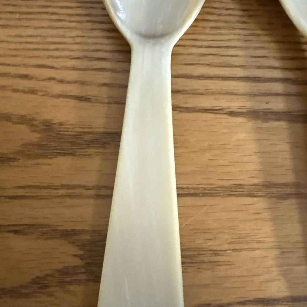 Vintage Art Deco 835 Solid Silver & Natural Horn Salad Serving Set Spoon Fork